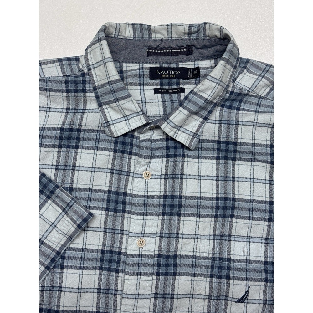 Nautica Shirt Men's XXL Blue Plaid A Bit‎ Trimmer Long Sleeve Button Up Pockets